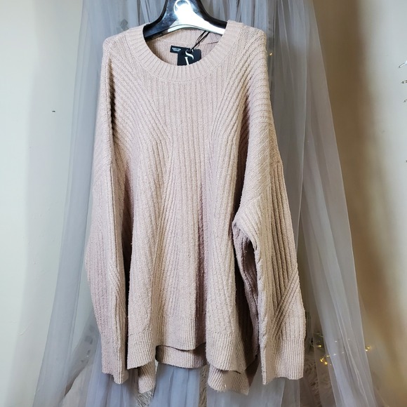 Simply Vera Wang Plus Sz 4x Soft Crewneck Oversized Sweater Office Casual Tan - Picture 2 of 6